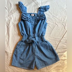 NWOT blue romper with heart button detail